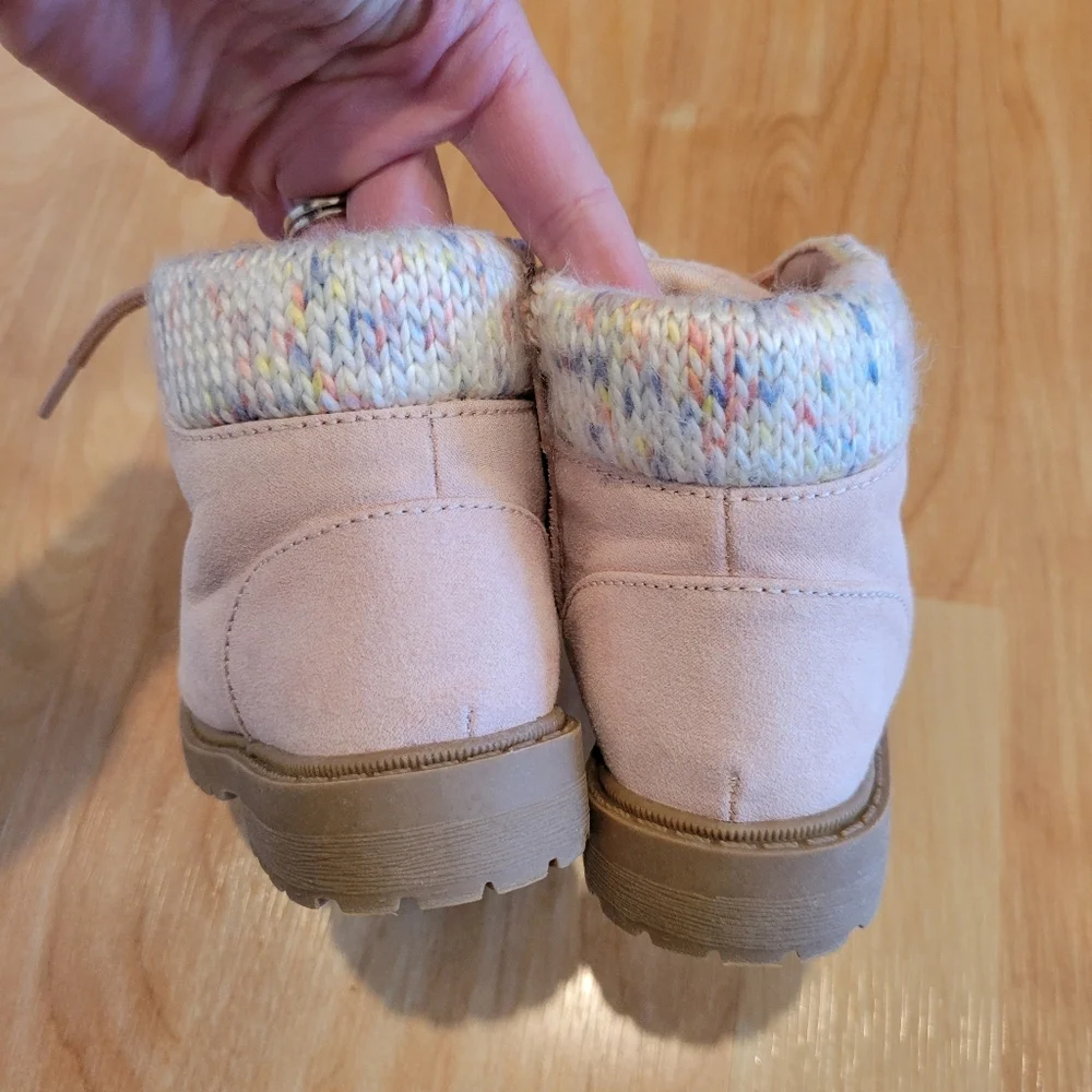 Old Navy Faux Suede Sweater Cuff Lace Up Boots Pink Toddler Size 7